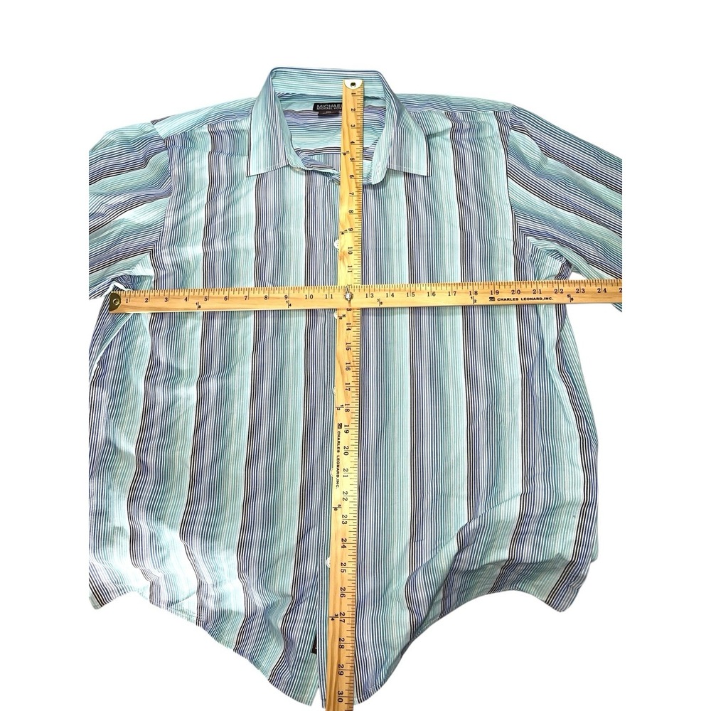 Men's‎ Michael Kors Michael Long Sleeve Button Up Shirt Blue/Green Stripe XXL - Picture 6 of 7